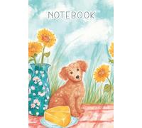 Cute Puppy Dog in Garden With Cheese: Pastel Watercolor Style Notebook, 120 pages lined, 6"x9"