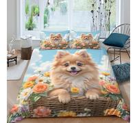 Cute puppy Parure de Lit 3 pièces Microfibre Hypoallergique Imprimé en 3D Léger Cartoon style de pet image Housse de Couette avec 2 Taies d'oreiller Confortable for Filles Ado King（220x240cm）