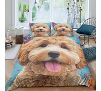Cute puppy portrait Housse de Couette Microfibre Hypoallergique 3 Pièces 3D Effet Confortable Artistique digital paint Parure de Lit avec Fermeture Éclair Ultra Douce for Ado Single（140x200cm）
