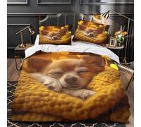 Cute Puppy Sleeping Linge de Lit Microfibre Résistante 3D Imprimée 3 Pièces Éclair Super Douce Cozy Warm Blanket Housse de Couette Confortable Entretien Facile for les Enfants Double（200x200cm）