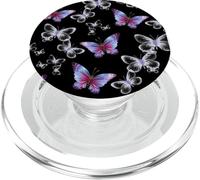 Cute Purple and Blue Butterfly Pattern Nature on Black PopSockets PopGrip pour MagSafe