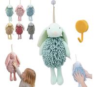Cute Rabbit Fuzzy Ball Towel with Hanging Loop , Ultra-Soft Chenille Hand Towel, Super Absorbent & Quick-Dry Ball Towel for Bathroom and Kitchen, Fun & Decorative Washcloth for Kids and Family (C)