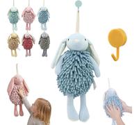 Cute Rabbit Fuzzy Ball Towel with Hanging Loop , Ultra-Soft Chenille Hand Towel, Super Absorbent & Quick-Dry Ball Towel for Bathroom and Kitchen, Fun & Decorative Washcloth for Kids and Family (A)