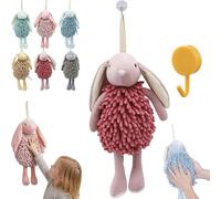 Cute Rabbit Fuzzy Ball Towel with Hanging Loop , Ultra-Soft Chenille Hand Towel, Super Absorbent & Quick-Dry Ball Towel for Bathroom and Kitchen, Fun & Decorative Washcloth for Kids and Family (B)