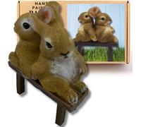 Cute Rabbits on Bench Garden Statue-17cm-Decorative Lawn Figurine with Intricate Details-Frost Resistant Rabbit Sculpture-Suitable for Indoor and Outdoor Use