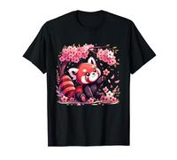 Cute Red Panda With Japanese Cherry Blossom Flower Graphic T-Shirt
