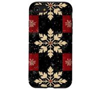 Cute Red Plaid Christmas White Snowflake Tartan Red Black Coque pour iPhone SE (2020) / 7/8