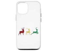 Cute Reindeers Buffalo Plaid Snowflakes Green Red Golden Coque pour iPhone 12/12 Pro