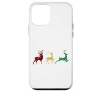 Cute Reindeers Buffalo Plaid Snowflakes Green Red Golden Coque pour iPhone 12 Mini
