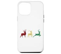 Cute Reindeers Buffalo Plaid Snowflakes Green Red Golden Coque pour iPhone 12 Pro Max