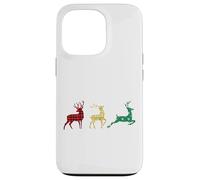 Cute Reindeers Buffalo Plaid Snowflakes Green Red Golden Coque pour iPhone 13 Pro