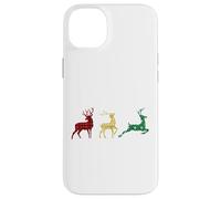 Cute Reindeers Buffalo Plaid Snowflakes Green Red Golden Coque pour iPhone 14 Plus