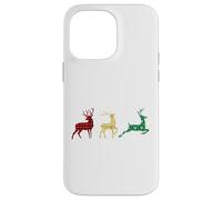 Cute Reindeers Buffalo Plaid Snowflakes Green Red Golden Coque pour iPhone 14 Pro Max