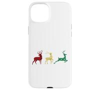 Cute Reindeers Buffalo Plaid Snowflakes Green Red Golden Coque pour iPhone 15 Plus