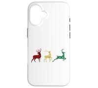 Cute Reindeers Buffalo Plaid Snowflakes Green Red Golden Coque pour iPhone 16