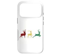 Cute Reindeers Buffalo Plaid Snowflakes Green Red Golden Coque pour iPhone 17 Pro