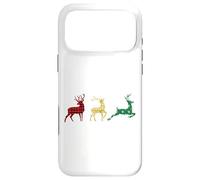 Cute Reindeers Buffalo Plaid Snowflakes Green Red Golden Coque pour iPhone 17 Pro Max
