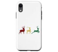 Cute Reindeers Buffalo Plaid Snowflakes Green Red Golden Coque pour iPhone XR