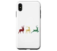 Cute Reindeers Buffalo Plaid Snowflakes Green Red Golden Coque pour iPhone XS Max