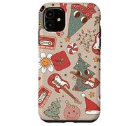 Cute Retro Christmas Pattern Tree Smiling Groovy Music Beige Coque pour iPhone 11