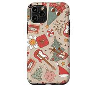 Cute Retro Christmas Pattern Tree Smiling Groovy Music Beige Coque pour iPhone 11 Pro