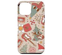 Cute Retro Christmas Pattern Tree Smiling Groovy Music Beige Coque pour iPhone 12 Pro Max