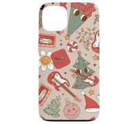 Cute Retro Christmas Pattern Tree Smiling Groovy Music Beige Coque pour iPhone 13