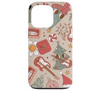 Cute Retro Christmas Pattern Tree Smiling Groovy Music Beige Coque pour iPhone 13 Pro