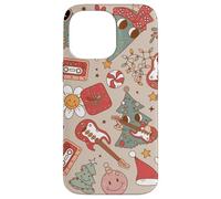 Cute Retro Christmas Pattern Tree Smiling Groovy Music Beige Coque pour iPhone 14 Pro Max