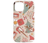 Cute Retro Christmas Pattern Tree Smiling Groovy Music Beige Coque pour iPhone 15