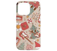 Cute Retro Christmas Pattern Tree Smiling Groovy Music Beige Coque pour iPhone 15 Pro Max