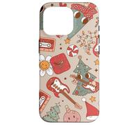 Cute Retro Christmas Pattern Tree Smiling Groovy Music Beige Coque pour iPhone 16 Pro