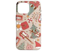 Cute Retro Christmas Pattern Tree Smiling Groovy Music Beige Coque pour iPhone 16 Pro Max