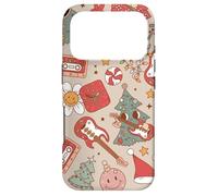 Cute Retro Christmas Pattern Tree Smiling Groovy Music Beige Coque pour iPhone 17 Pro