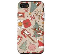 Cute Retro Christmas Pattern Tree Smiling Groovy Music Beige Coque pour iPhone SE (2020) / 7/8