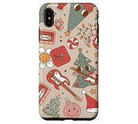 Cute Retro Christmas Pattern Tree Smiling Groovy Music Beige Coque pour iPhone XS Max