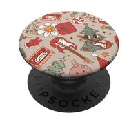 Cute Retro Christmas Pattern Tree Smiling Groovy Music Beige PopSockets PopGrip Adhésif