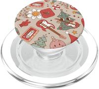 Cute Retro Christmas Pattern Tree Smiling Groovy Music Beige PopSockets PopGrip pour MagSafe
