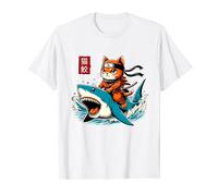 Cute Retro Samurai Cat Ninja Japanese Cat Shark Kanagawa T-Shirt