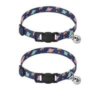 Cute Rockets Planets Lot de 2 colliers pour petit chien en polyester doux avec clochette Bleu marine