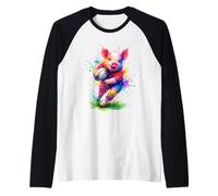 Cute Rugby Pig Running with Ball Manche Raglan