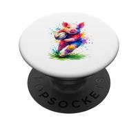 Cute Rugby Pig Running with Ball PopSockets PopGrip Adhésif