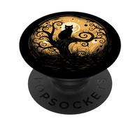 Cute Scary Cat Halloween Night Pumpkin PopSockets PopGrip Adhésif
