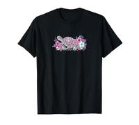 Cute Sea Turtle Pink Green Hibiscus Flowers Hawaiian Mandala T-Shirt