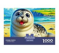 Cute Seal Pup on Sandy Beach Pièces Imbriquées Durables Loisir pour Le Temps Libre, Les Soirées, Les W nds Et Les Périodes De Vacances 70x50cm/1000pcs