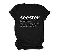 Cute Seester Like A Sister Only - Hauts refroidisseurs pour femmes - Imprimé lettres - T-shirts amples décontractés d'été à manches courtes - Coupe ample - Tendance - Printemps 2026 - Pour sortir
