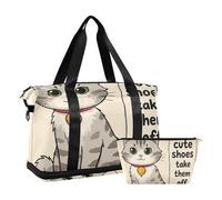 Cute Shoes Take Them Off Cartoon Cute Funny Grey Cat Duffel Bags Carry On Personal Item Bag with Toiletry Bag for Workout Grande Capacité, chaussures mignonnes les enlever dessin animé mignon drôle