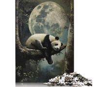 Cute Sleeping Panda Moon Puzzle 1000 Pièces Educa Jouet en Bois Divertissement Créatif De l'art De La Décoration Jeu Éducatif Challenge Toy pour Adultes Et Enfants À Partir De 12 Ans 500pcs (52x38cm)