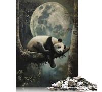 Cute Sleeping Panda Moon Puzzles 1000 Pièces Cadeau Unique Jeu Éducatif Challenge Toy À De Qualité Supérieure Peinture Art pour Adultes Et Enfants À Partir De 12 Ans 500pcs (52x38cm)
