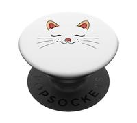 Cute Sleepy Cat Face Adorable Feline Kitty Lover PopSockets PopGrip Adhésif
